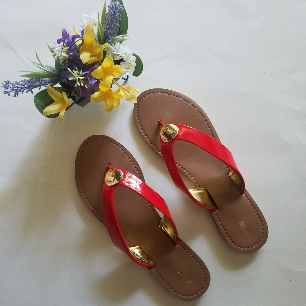 Red Flat Sandals, Size 9.5